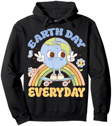 Cute Kawaii Earth Day Everyday Skateboard Rainbow Hoodie - Hoodie | Black