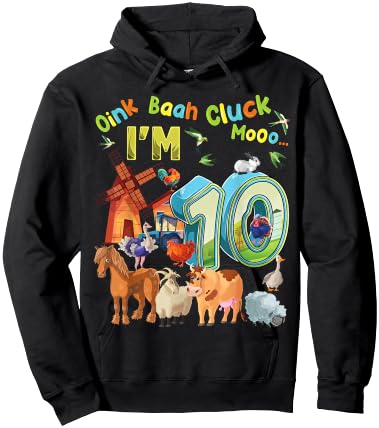 Barnyard 10th Birthday Farm Animals 10 Years Old Farming Hoodie - Hoodie | Black