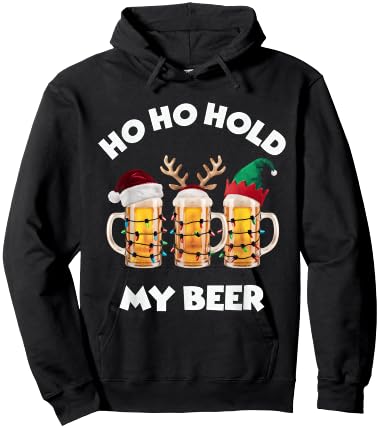 Christmas Ho Ho Hold my Beer Santa, Elf, and Reindeer Mugs Hoodie - Hoodie | Black