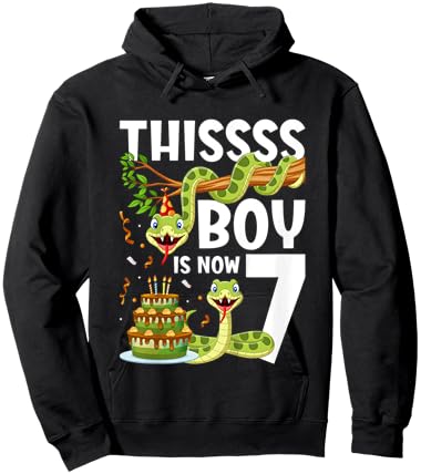 Kids 7th Reptile Birthday 7 Year Old Boy Snake Birthday Party Hoodie - Hoodie | Black