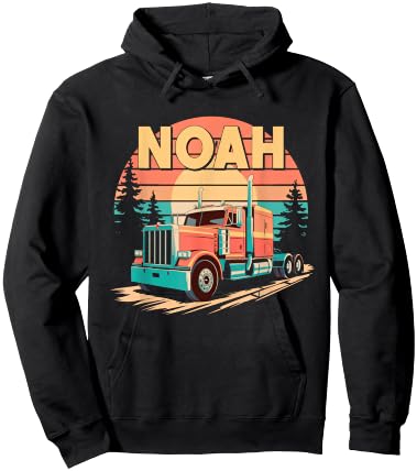 Noah Personalized Nametag Name Tag Semi Truck for NOAH Hoodie - Hoodie | Black