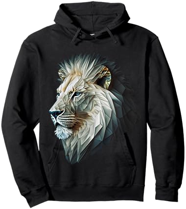 Lion Polygon Animal Print Art White Lion Hoodie - Hoodie | Black