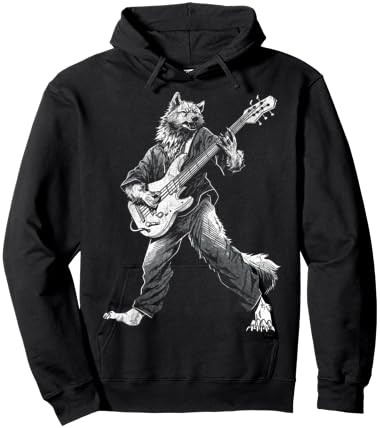 Rocking Wolf with Guitar Rock and Roll Vintage ROCK Music Hoodie - Hoodie | Black