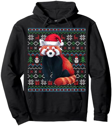 Ugly Red Panda Lovers Xmas Sweater Santa Christmas Hoodie - Hoodie | Black