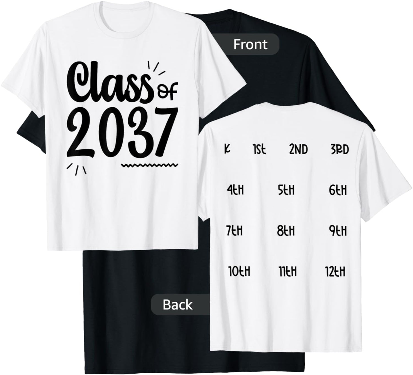 Class of 2037 Grow with Me Handprints On Back K to 12 Grade T-Shirt - T-Shirt | Black