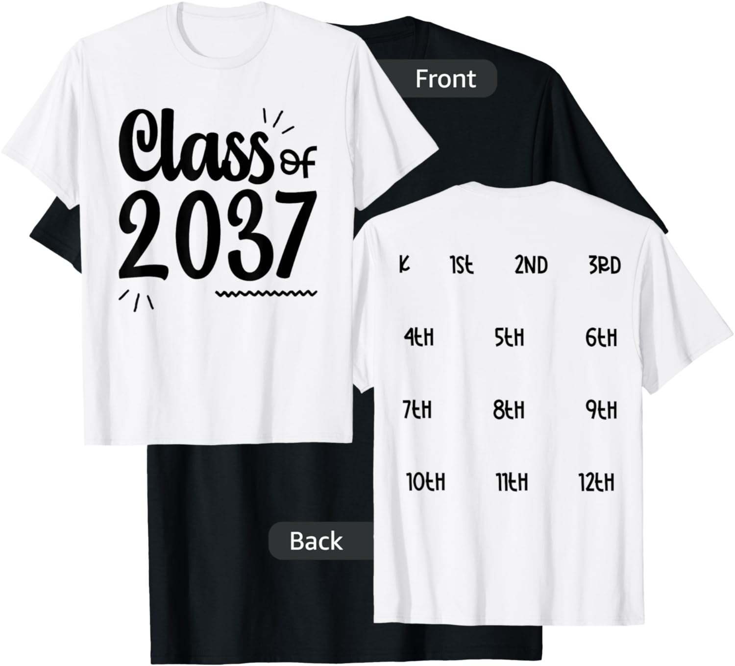 Class of 2037 Grow with Me Handprints On Back K to 12 Grade T-Shirt - T-Shirt | Black