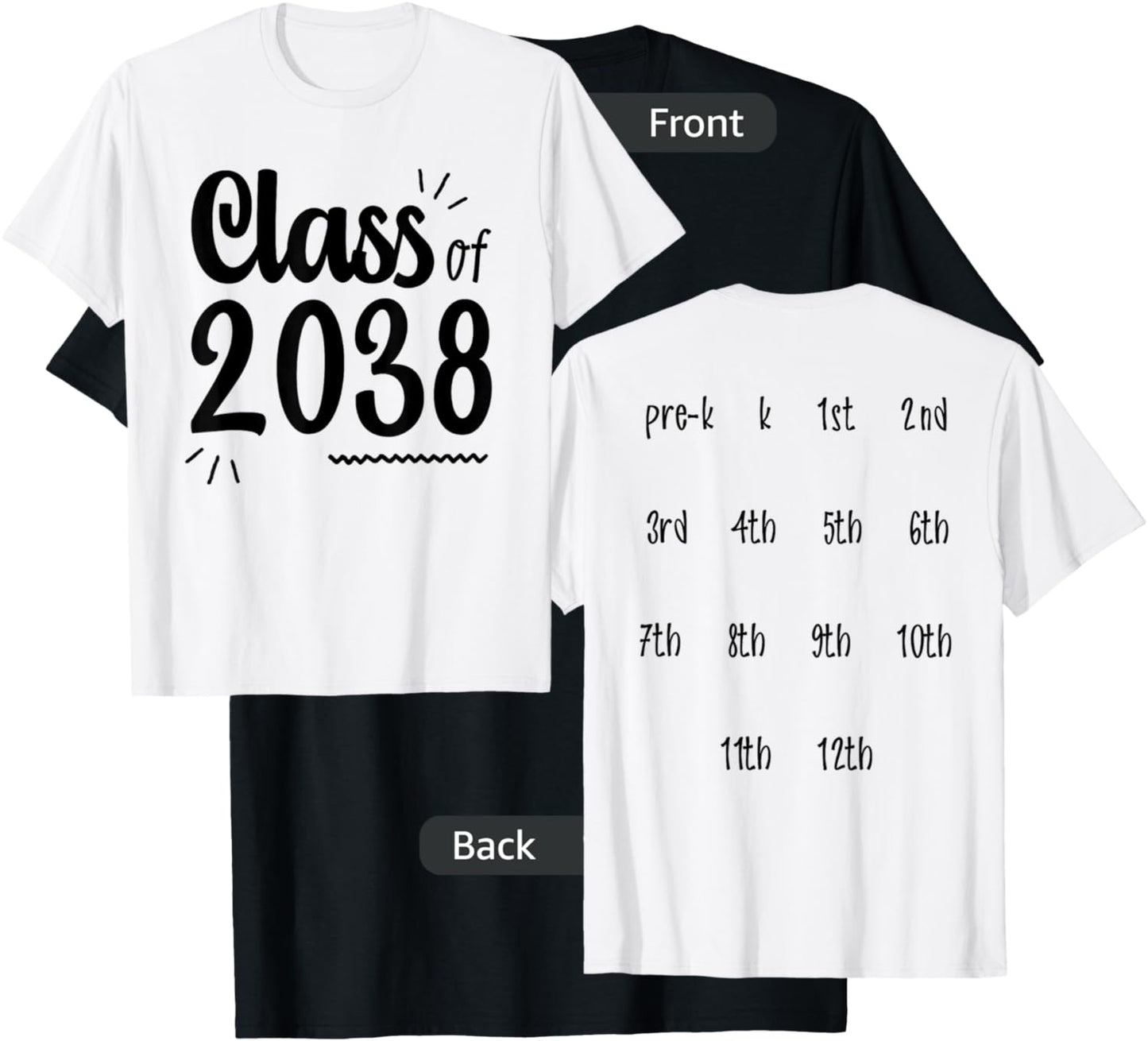 Class of 2038 Grow with Me Handprints On Back Pre-K to 12 T-Shirt - T-Shirt | Black