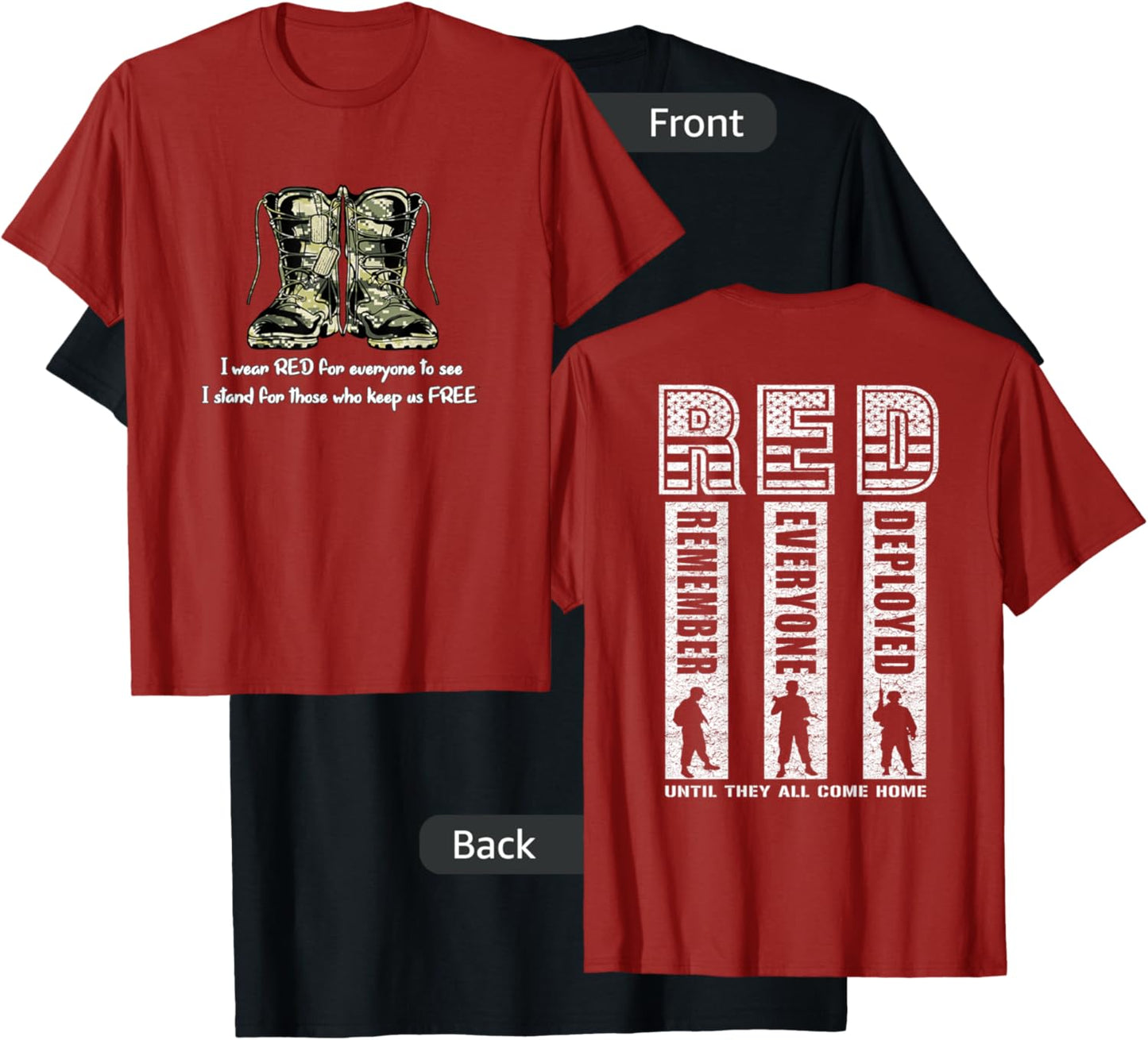 (2 Sided Print) Red Friday Military Veteran T-Shirt - T-Shirt | Black