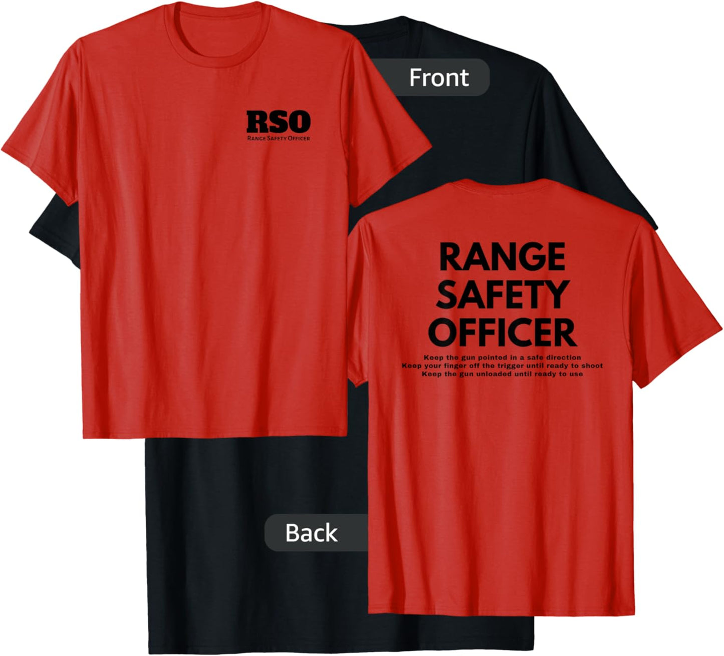 Camp Eagle Rock Range Safety Officer - Red, X-Small, Classic Fit, Double Sided Gun Safety Rules T-Shirt - T-Shirt | Black