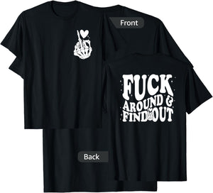 Funny Middle Finger Skeleton Front & Back Graphic T-Shirt - T-Shirt | Black