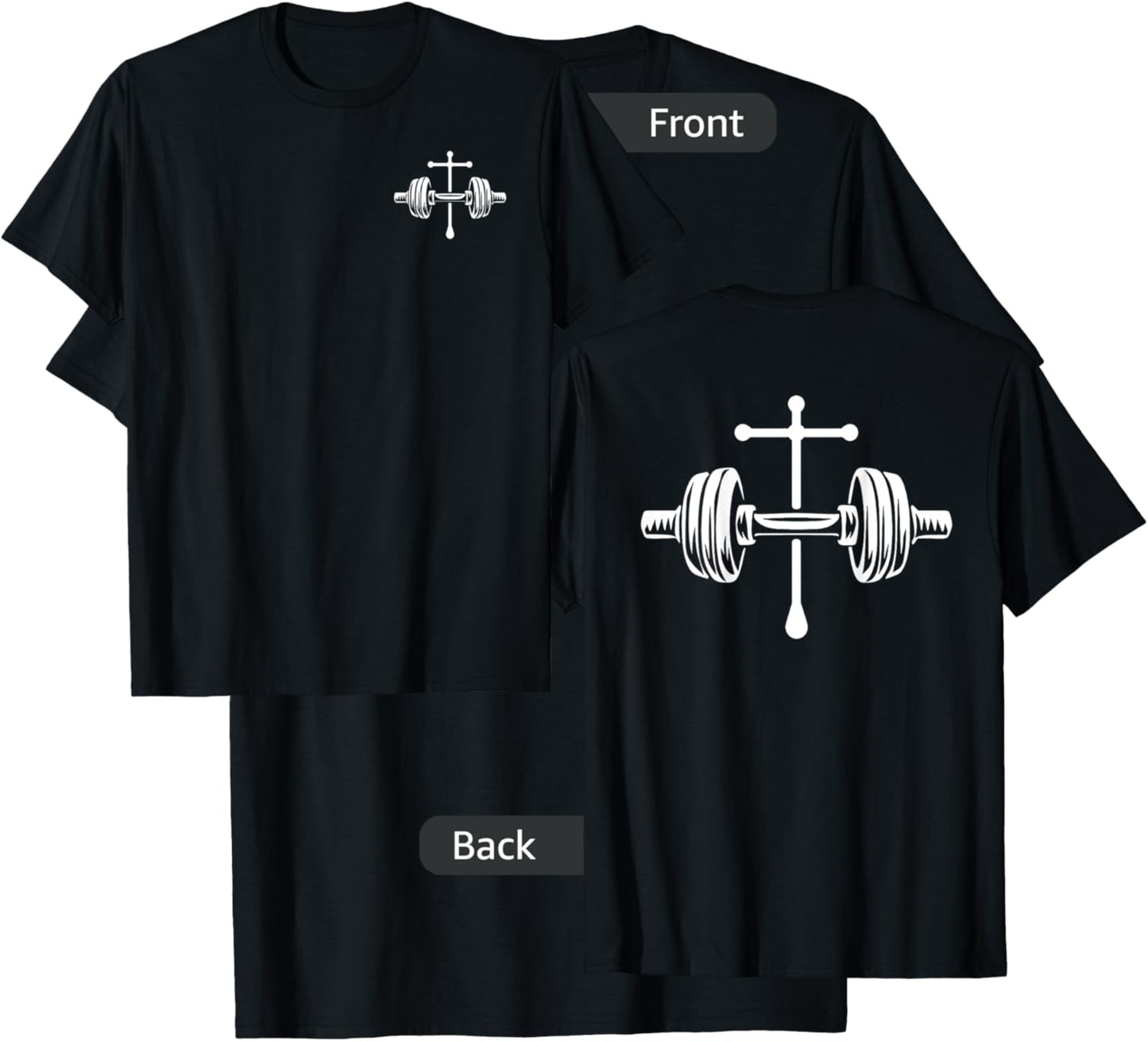 Christian Gym Cross Legend Workout Front Back Dumbbell Logo T-Shirt - T-Shirt | Black