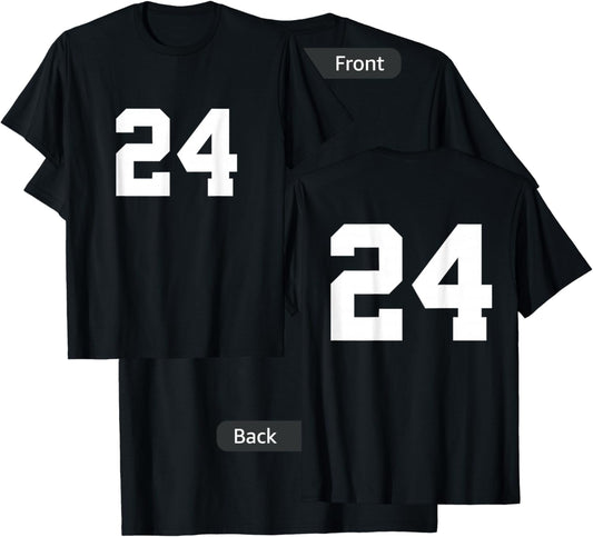Number 24 (on Front / Back) Sports Team Jersey Number T-Shirt - T-Shirt | Black