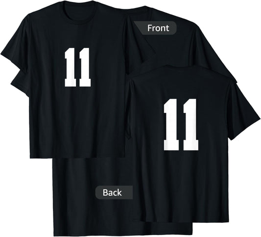 Number 11 (on Front/Back) Sports Team Jersey Number T-Shirt - T-Shirt | Black