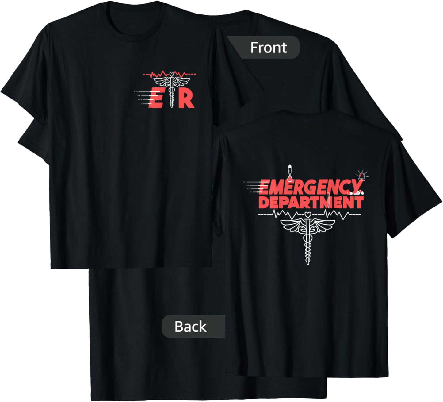 Emergency Department Room ER Nurse front back medical snacks T-Shirt - T-Shirt | Black