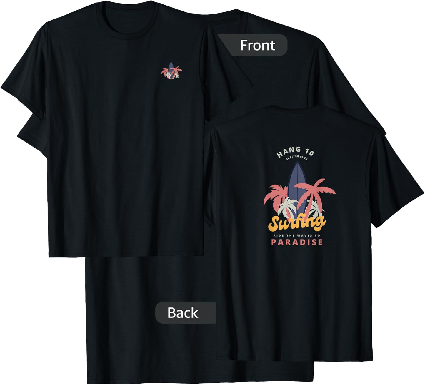 Hang 10 Surfing Club Ride The Waves T-Shirt - T-Shirt | Black