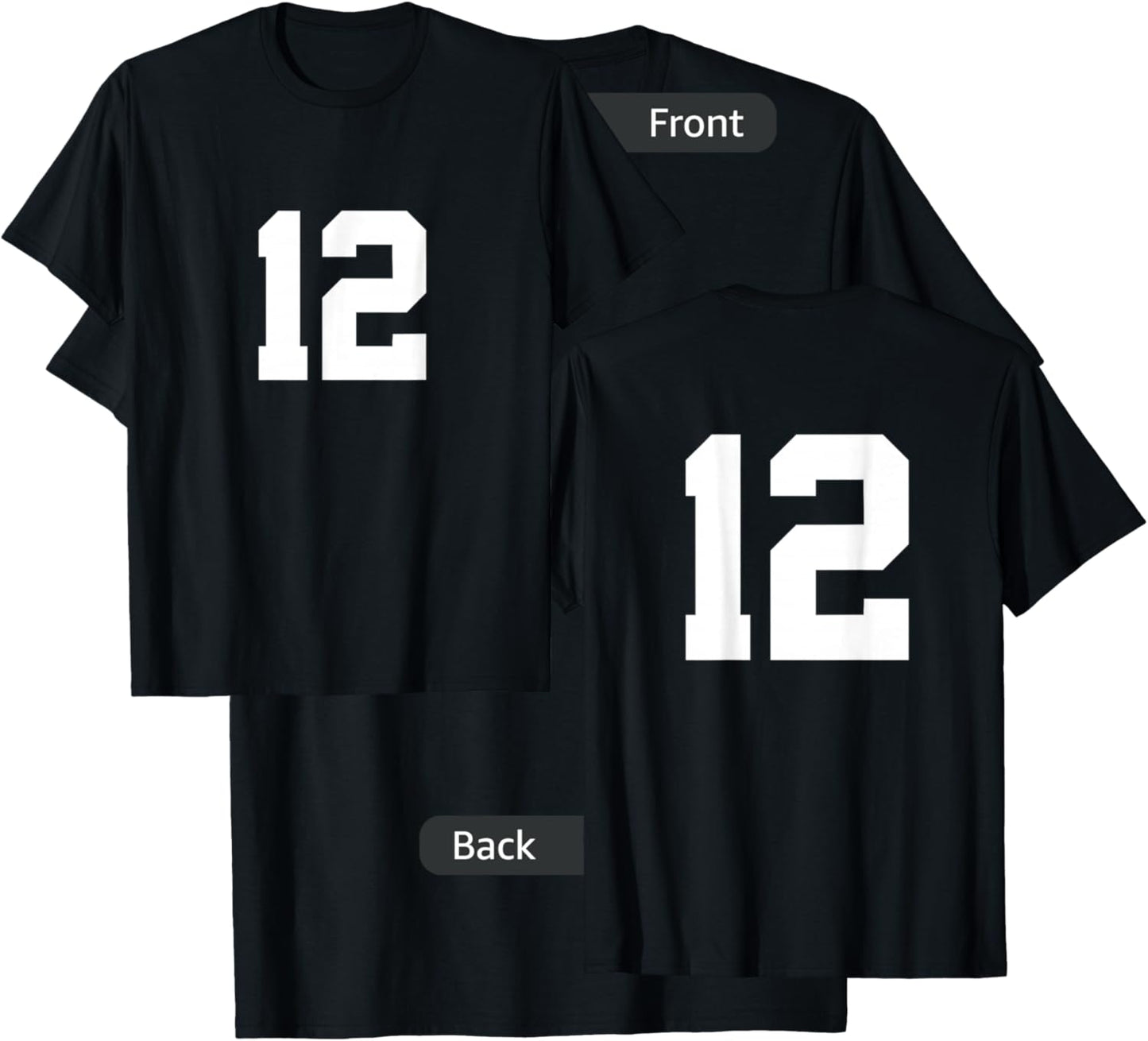 Number 12 (on Front / Back) Sports Team Jersey Number T-Shirt - T-Shirt | Black