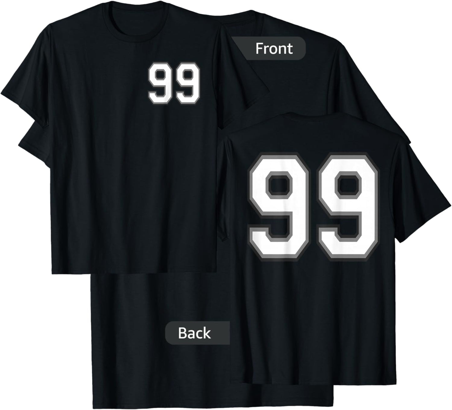 Number 99 in Black, White and Gray T-Shirt - T-Shirt | Black