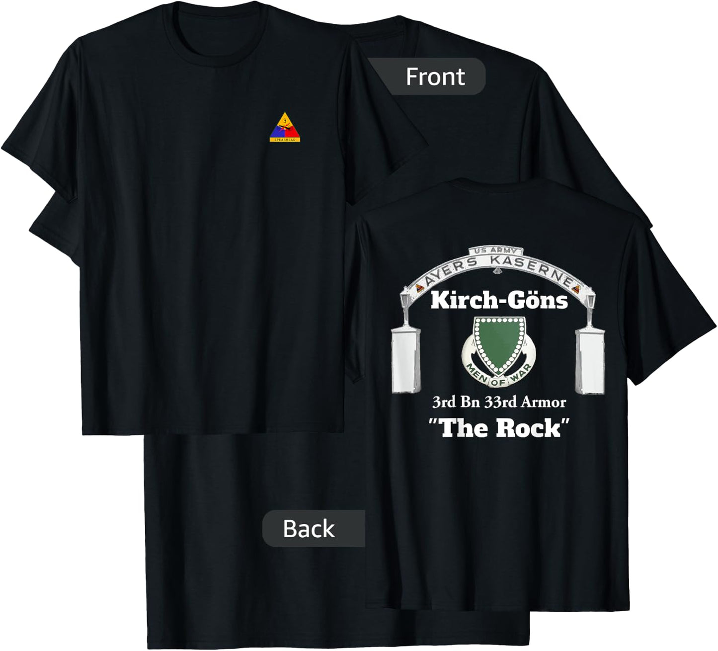 3rd AD front-Ayers Kaserne-3rd Bn 33rd Armor design on back T-Shirt - T-Shirt | Black