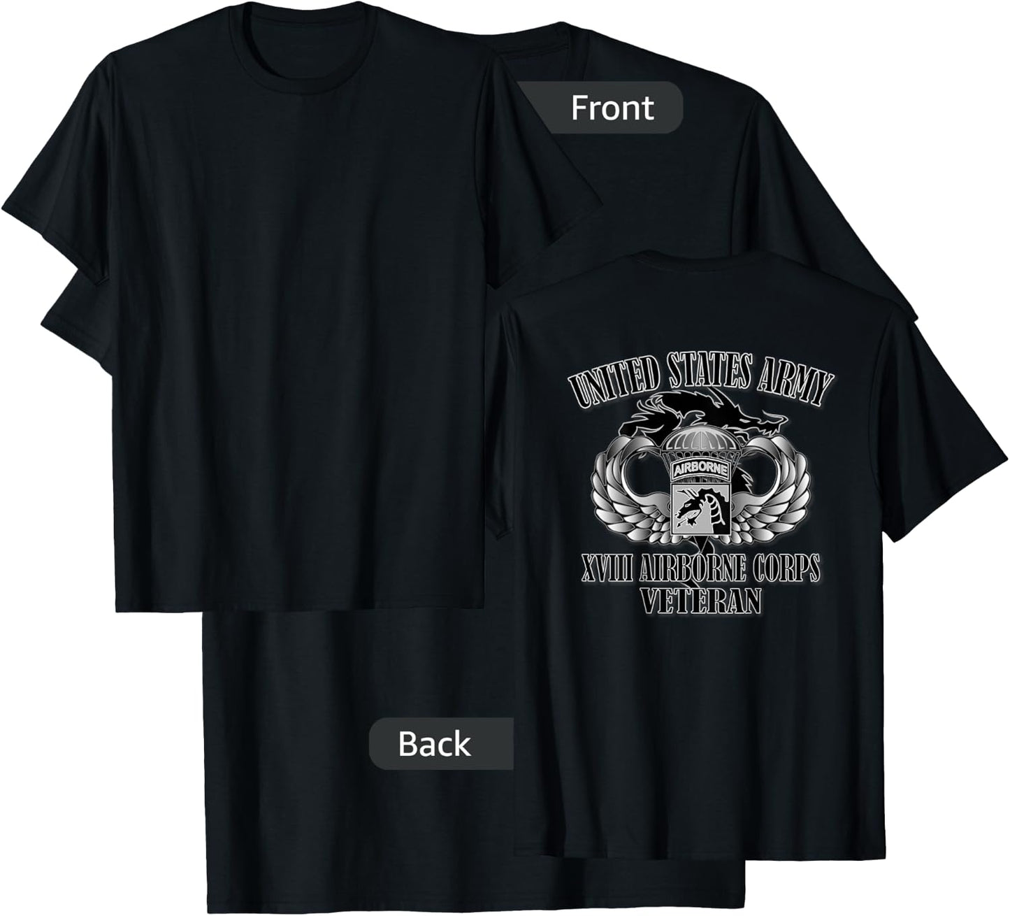 XVIII Airborne Corps- Veteran (Back Design) T-Shirt - T-Shirt | Black