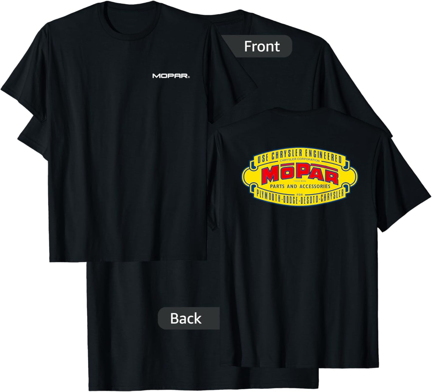 Mopar Vintage 1937-1947 Logo (Front/Back Print) T-Shirt - T-Shirt | Black