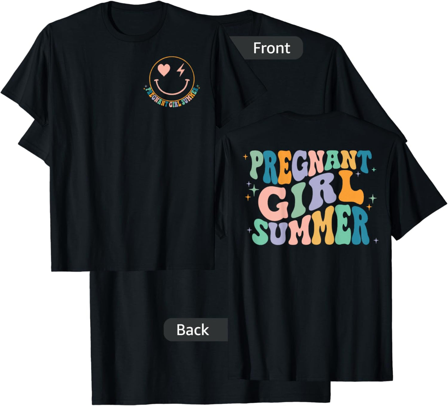 Pregnant Girl Summer Groovy (2 Sided Front+Back) T-Shirt - T-Shirt | Black