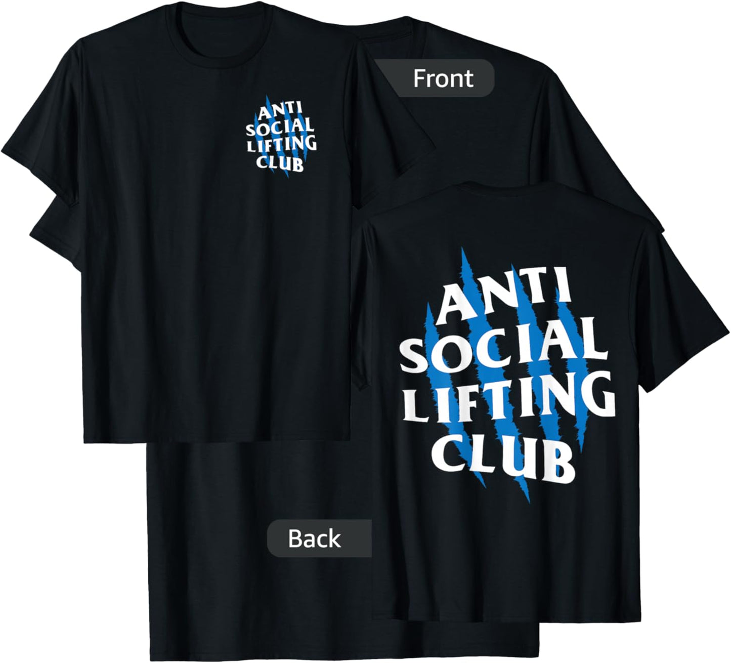Anti Social Lifting Club: Beast Claws Blue (Front + Back) T-Shirt - T-Shirt | Black