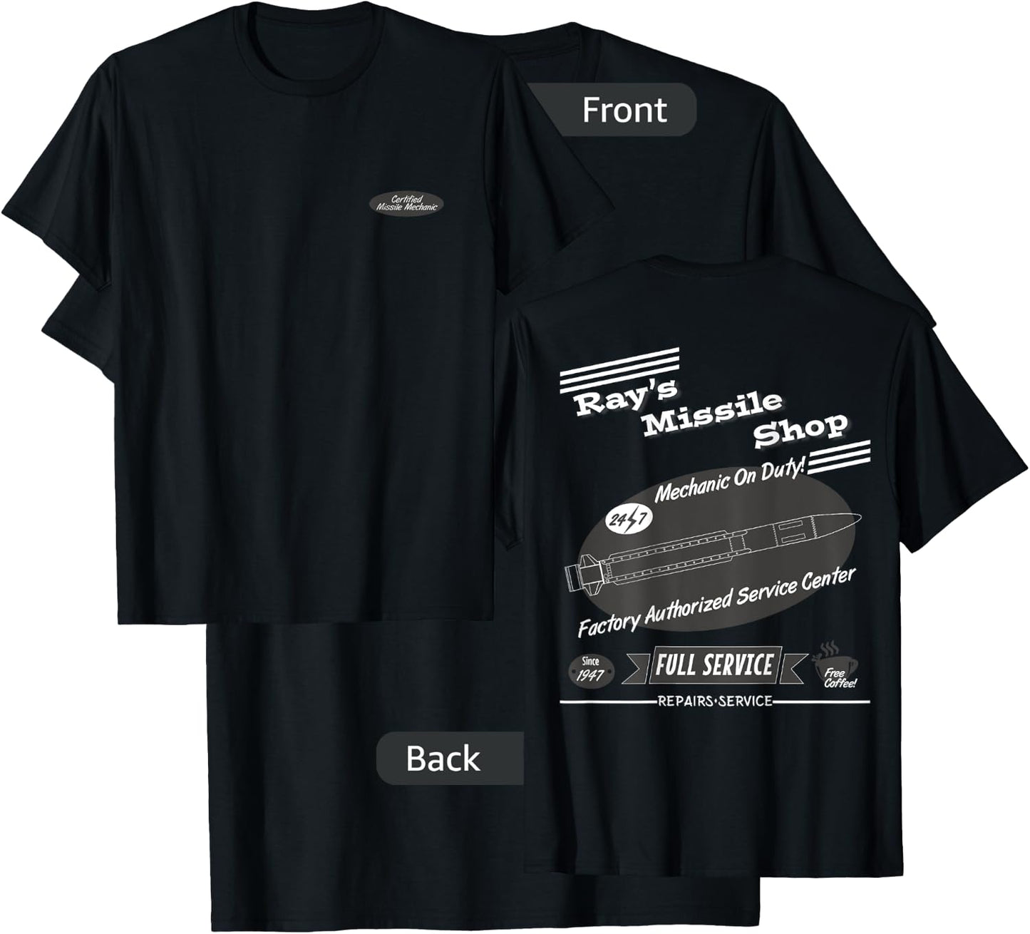 Ray's Missile Shop Certified Missile Mechanic Black, White T-Shirt - T-Shirt | Black