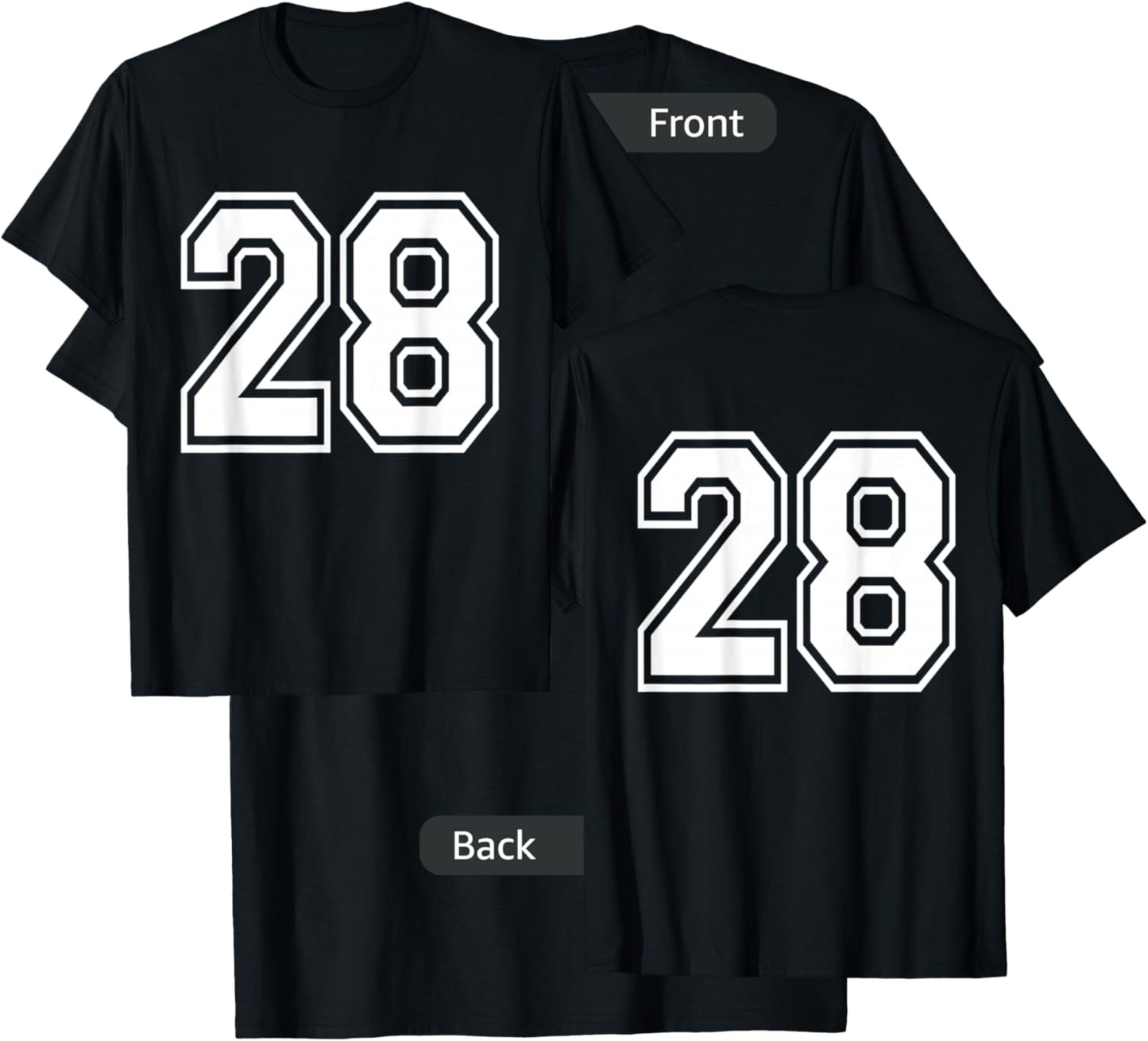 Number 28 Front + Back Varsity Sports Team 28th Birthday T-Shirt - T-Shirt | Black