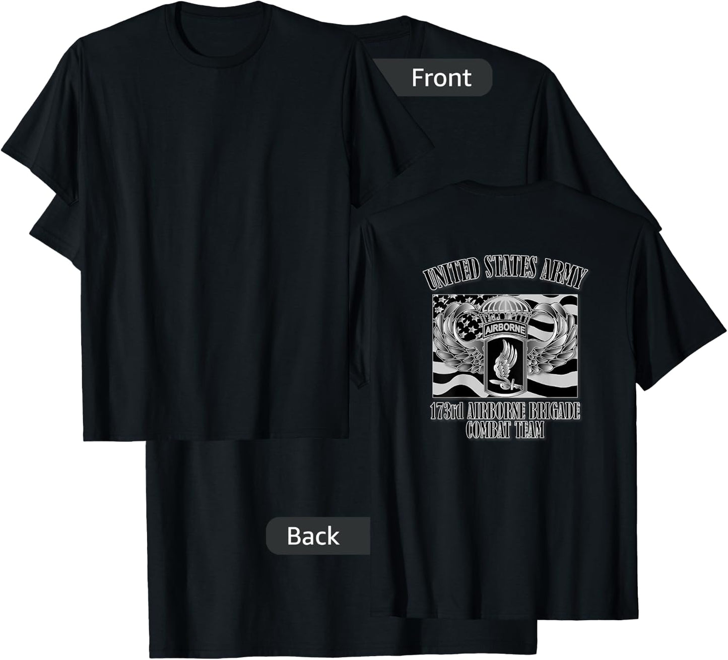 U.S. Army 173rd Airborne Brigade Combat Team (Back Design) T-Shirt - T-Shirt | Black