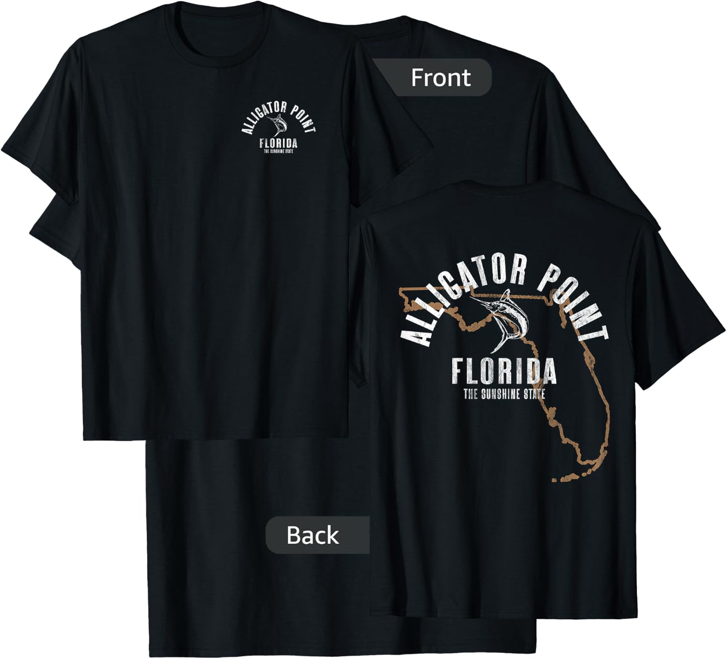 Alligator Point Florida Beach FL Vintage Beach Front & Back T-Shirt - T-Shirt | Black