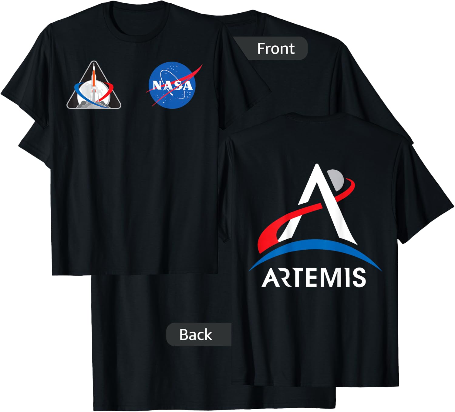 Artemis Mission 1 One Badge NASA Logo Front and Back Design T-Shirt - T-Shirt | Black