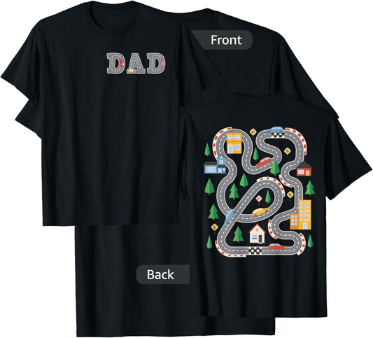 Cool Playmat Car Race Track On Back DAD Toddler (Two Side) T-Shirt - T-Shirt | Black