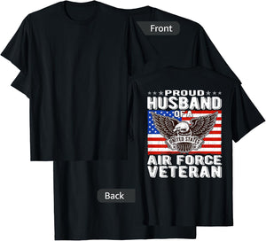 Proud Husband Of Air Force Veteran Patriotic Military Spouse T-Shirt - T-Shirt | Black