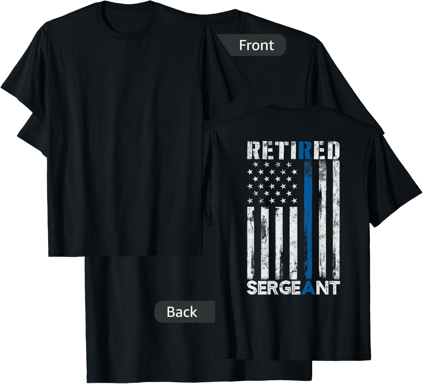 Retired Sergeant Police gift Thin Blue Line American Flag T-Shirt - T-Shirt | Black