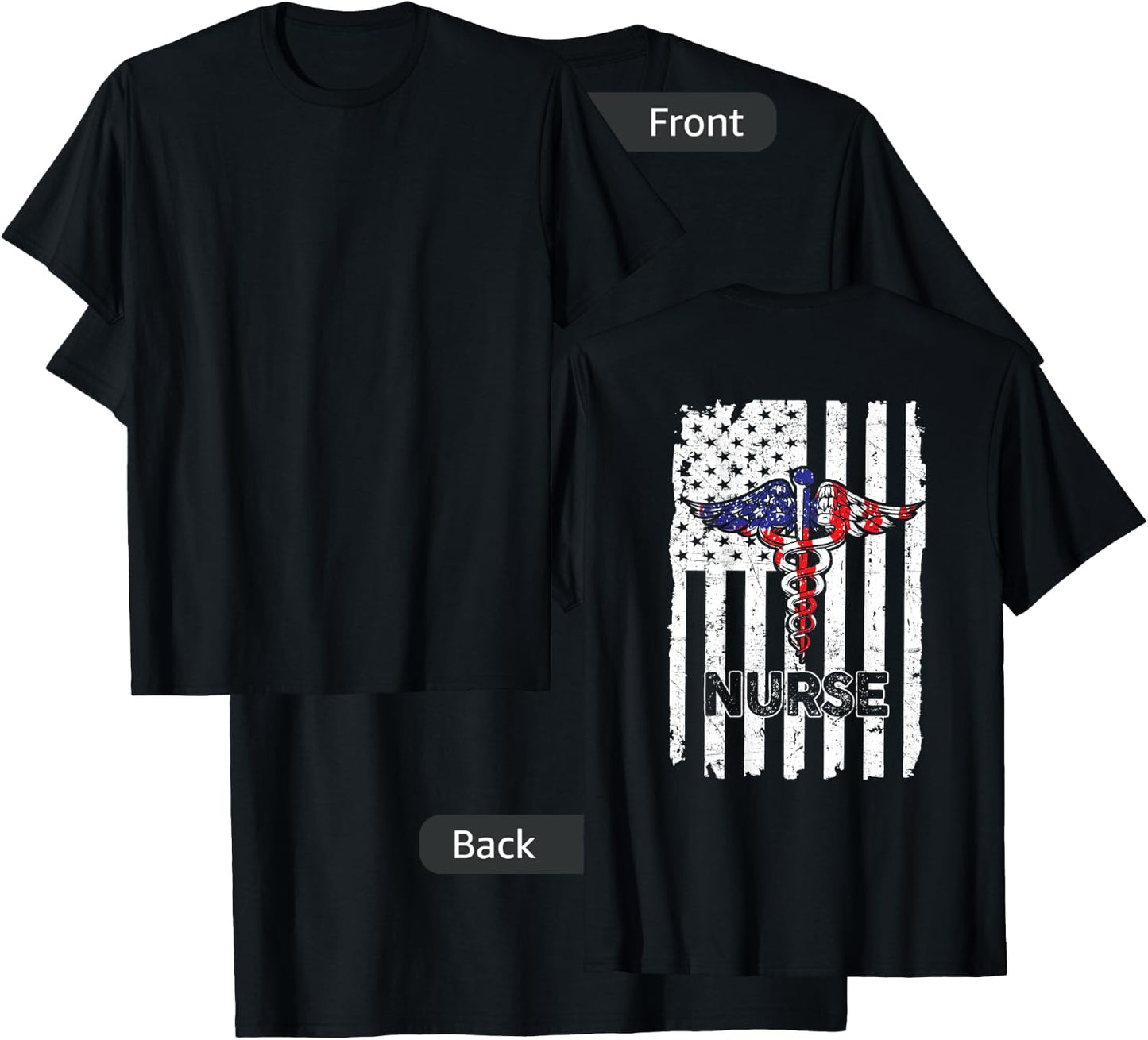 Vintage Nurse Nursing American Flag Patriotic 4th of July T-Shirt - T-Shirt | Black