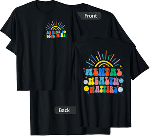 Be Kind To Your Mind Groovy Mental Health Matters (on back) T-Shirt - T-Shirt | Black