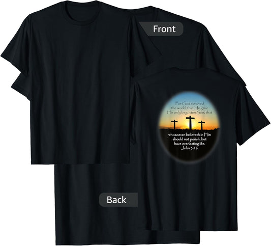 John 3:16 KJV Bible Verse (Printed on back) T-Shirt - T-Shirt | Black
