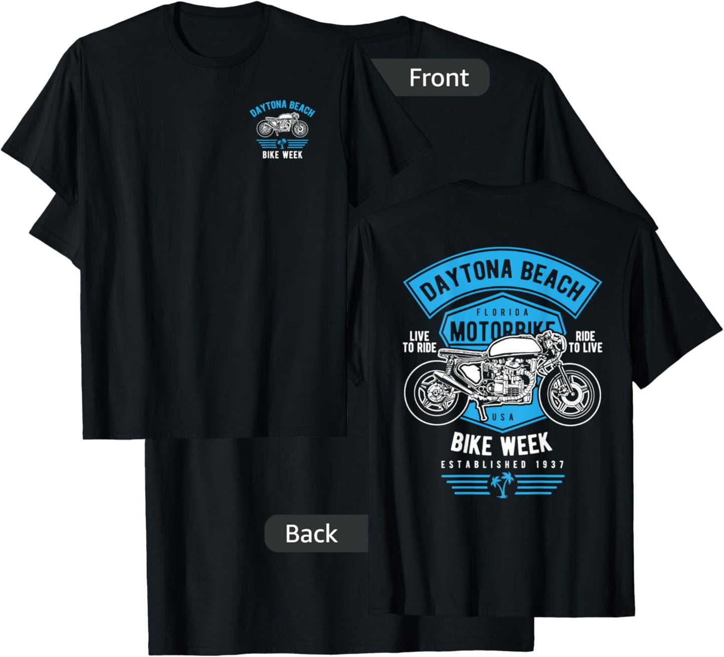 Daytona Beach Bike Week Retro Motorcycle Design Men Women Kids T-Shirt - T-Shirt | Black