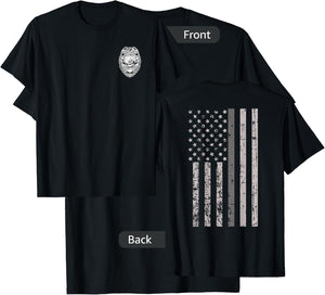 Corrections Officer Gifts Flag Thin Gray Silver Line 2-Sided T-Shirt - T-Shirt | Black