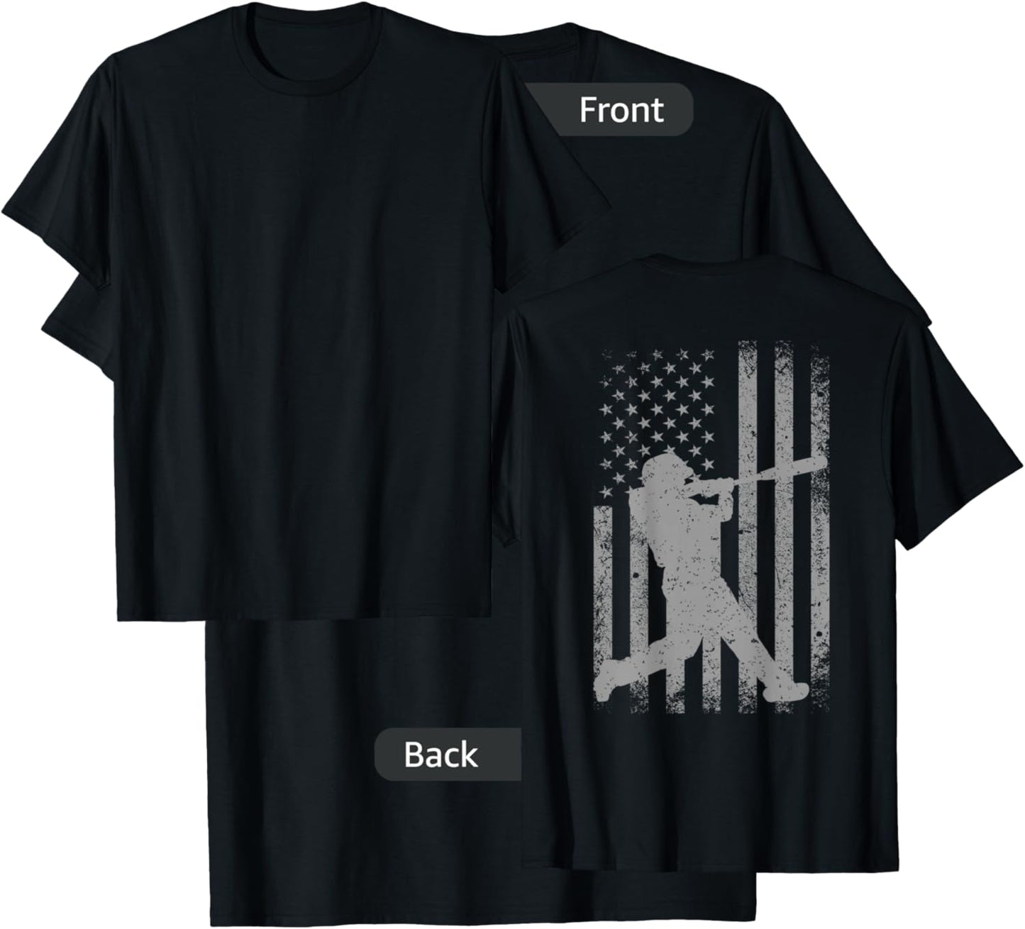 Vintage July 4th Baseball USA American flag On Back Print T-Shirt - T-Shirt | Black