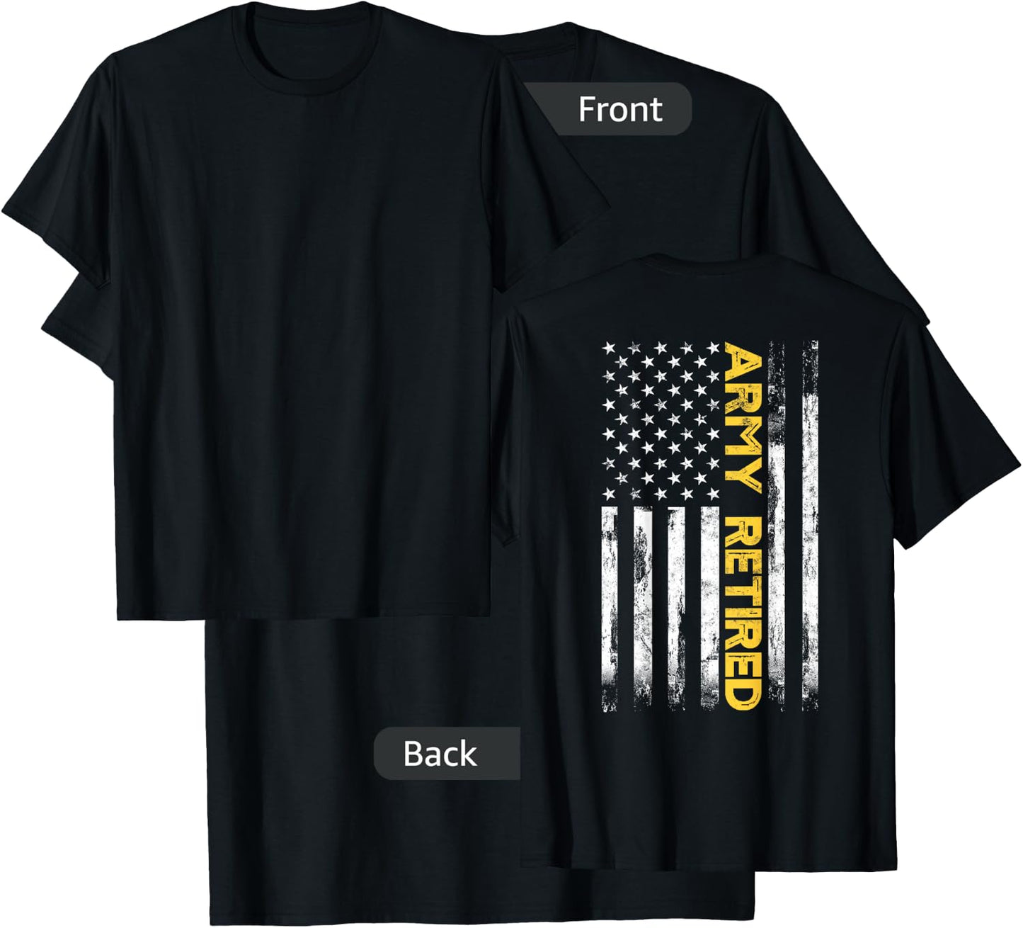 Army Retired Military Army Thin Goldline American Flag T-Shirt - T-Shirt | Black