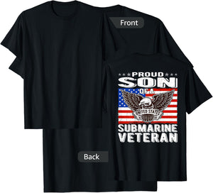 Proud Son Of US Submarine Veteran Patriotic Military Family Kids Men T-Shirt - T-Shirt | Black