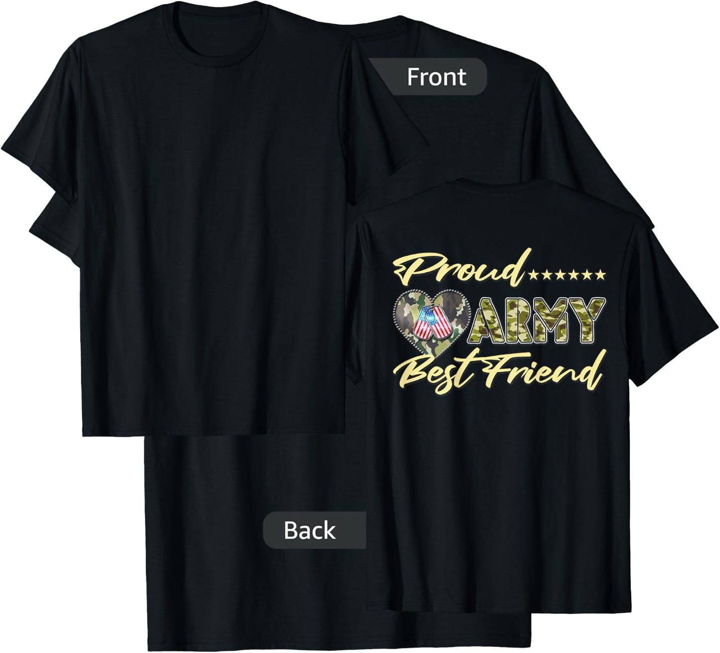 Proud Army Best Friend - US Flag Dog Tag Heart Military Gift T-Shirt - T-Shirt | Black