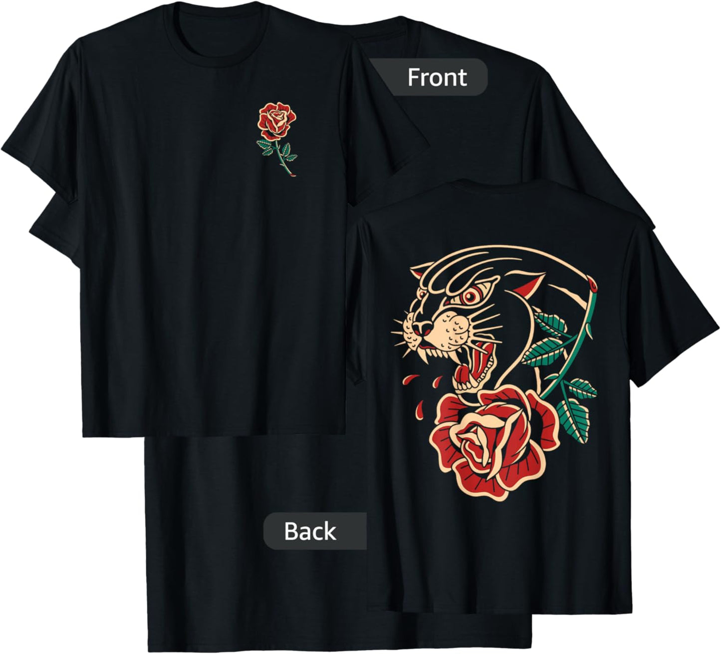 Panther Rose Traditional Tattoo Artist Tattoo Ink Old School T-Shirt - T-Shirt | Black