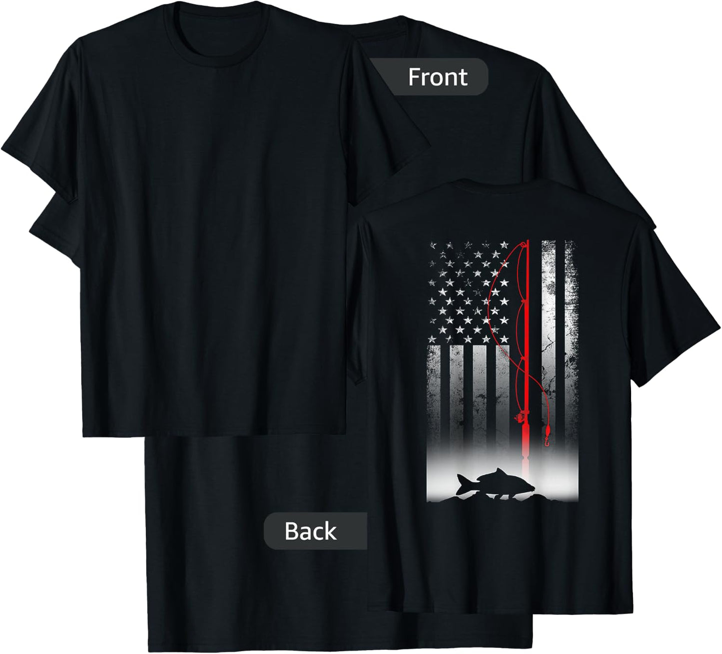 Fishing Pole American Flag Gift Patriotic Fisherman Small T-Shirt - T-Shirt | Black