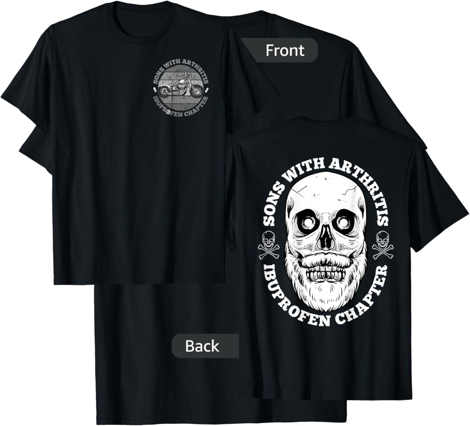 Sons With Arthritis 2 Sided Front Back Funny Retired Biker T-Shirt - T-Shirt | Black