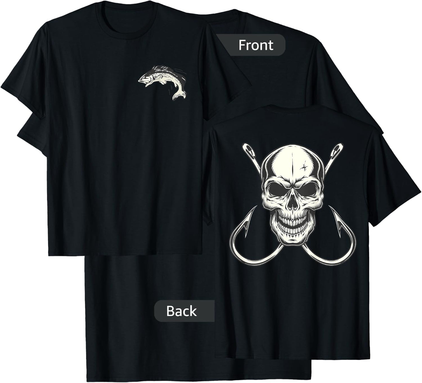 Skull With Fishing Hooks for Fisherman Skeleton Crew T-Shirt - T-Shirt | Black