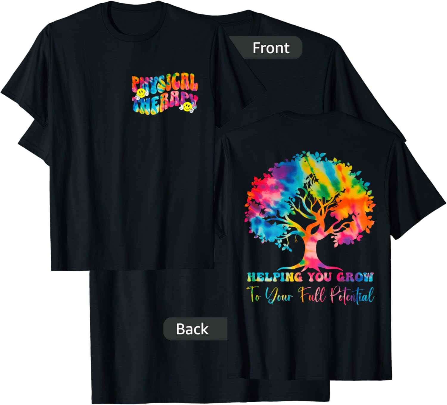 (2 SIDED) Physical Therapy Month Tie Dye Groovy PT Month 70s T-Shirt - T-Shirt | Black