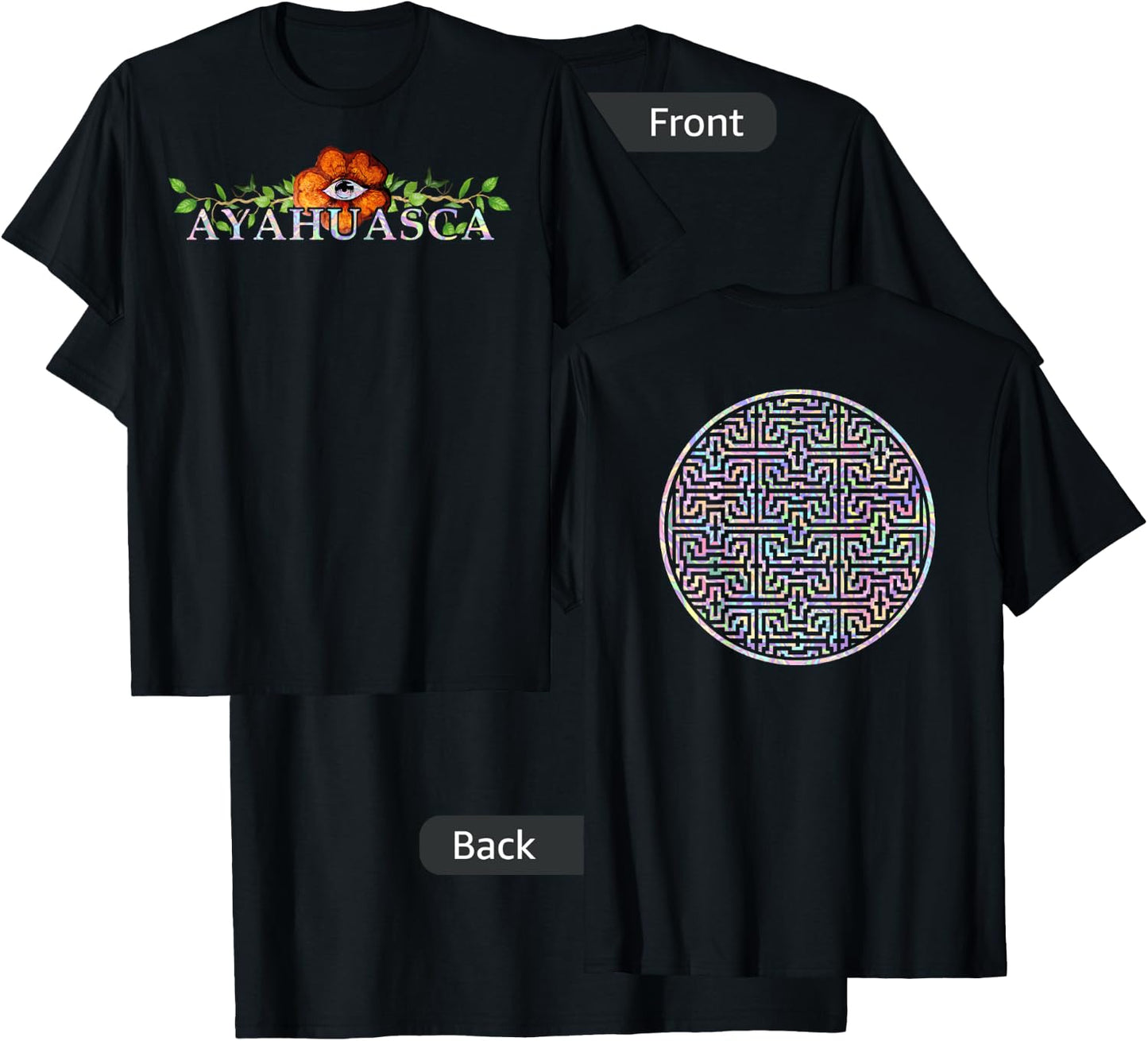 2 SIDED AYAHUASCA Shipibo Sacred Geometry DMT Shirt T-Shirt - T-Shirt | Black