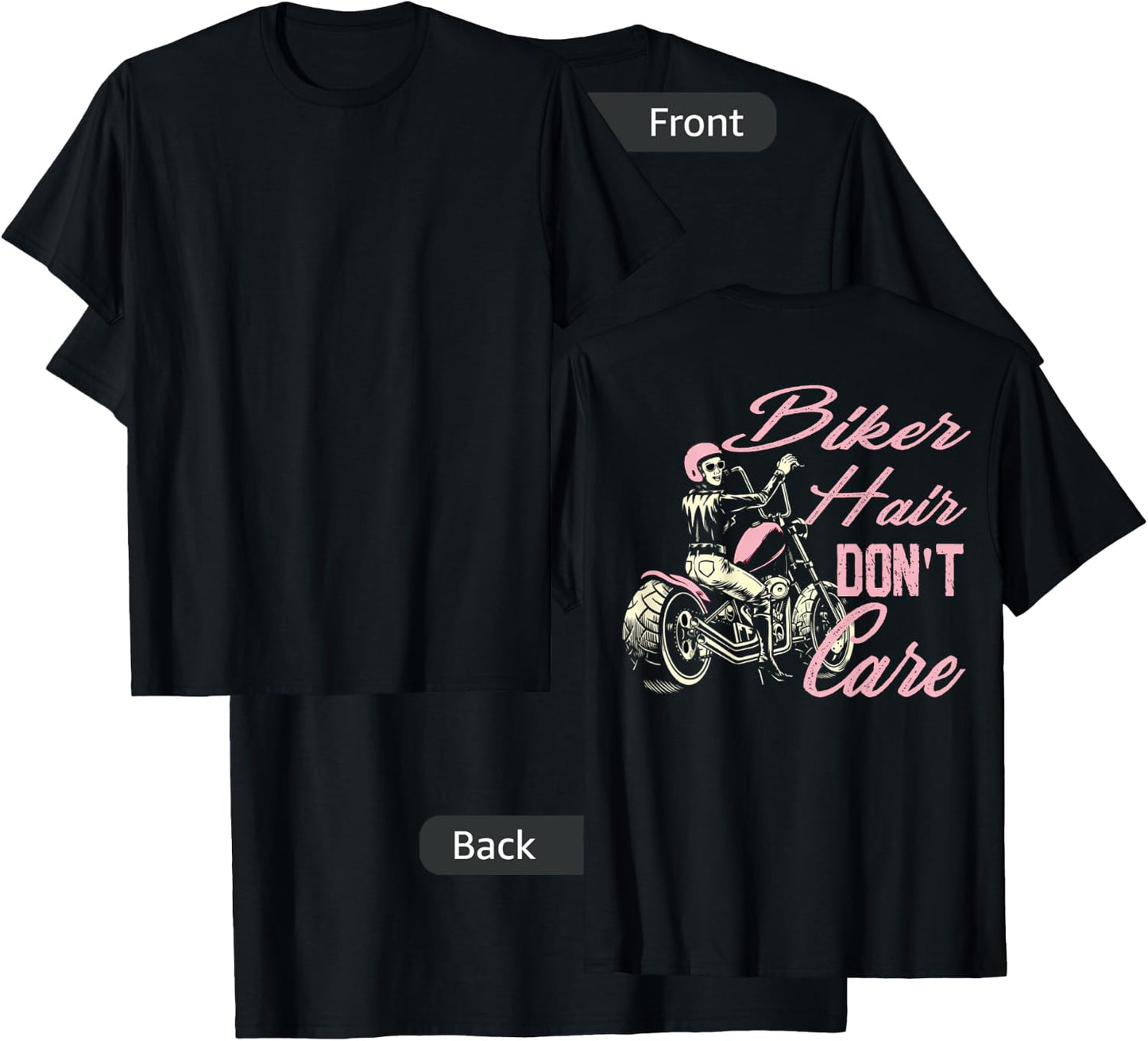 Bike Hair Don't Care Bike Lovers Women Motorcycle On Back T-Shirt - T-Shirt | Black